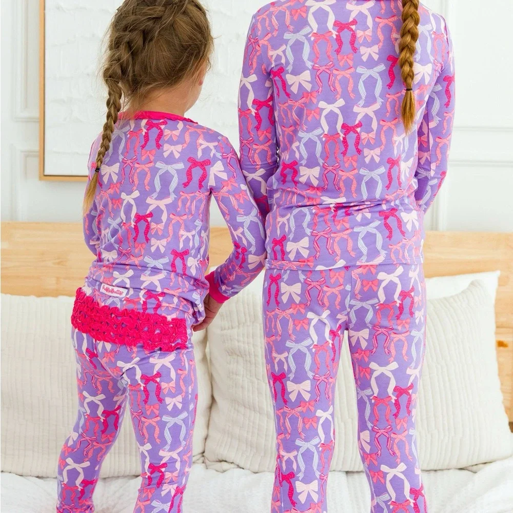 Rufflebutts Pink Purple Bows Bamboo Kids Pajama Set 12-18 18-24 months 2T 3T 4T